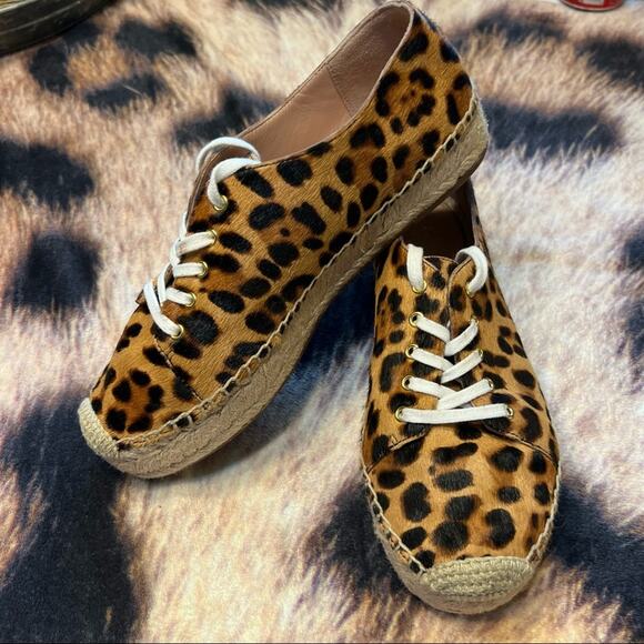 J. Crew Calf Hair Leopard Print Espadrille Sneakers Lace Up Shoes Size 8.5 - Picture 1 of 12